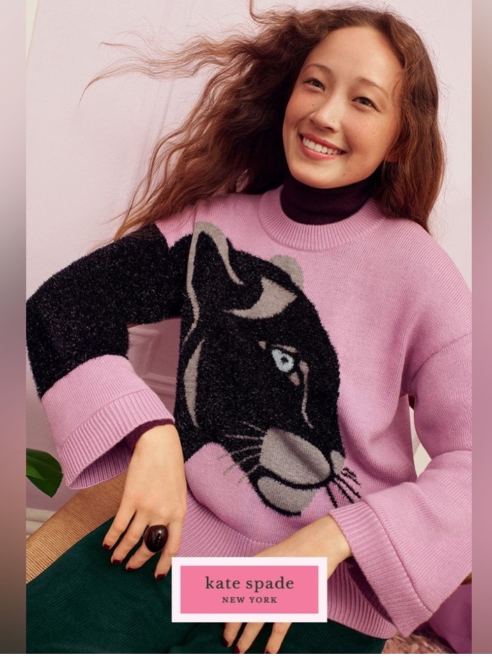 Kate Spade Wool Metallic Panther Graphic Sweater Purple Size M NWOT - Picture 6 of 12